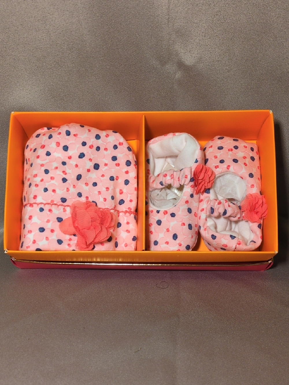 kate spade Pink Polka Dot And Flower Baby Booties & Hat Set
